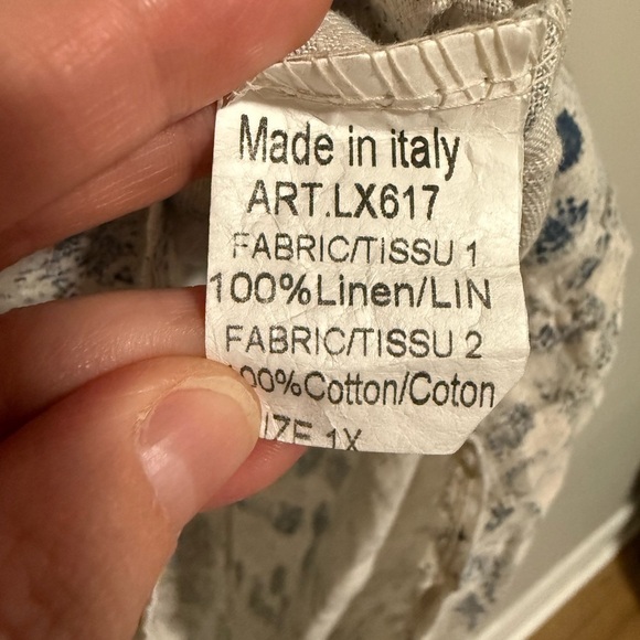 Lungo L’Arno Blue/Cream Italian Linen Printed Mini Dress Size 1X Beach Cruise - Picture 5 of 5